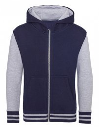 Blouson college enfant avec zip et capuche, disponible en 3 couleurs